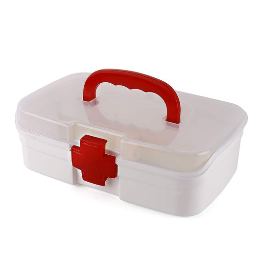 12980 3 Compartment Medical Box 1 Piece Indoor Outdoor Medical Utility Medicine Storage Box Detachable Tray Medical Box Multi Purpose Regular Medicine First Aid Box With Handle Transparent Lid  Color Box