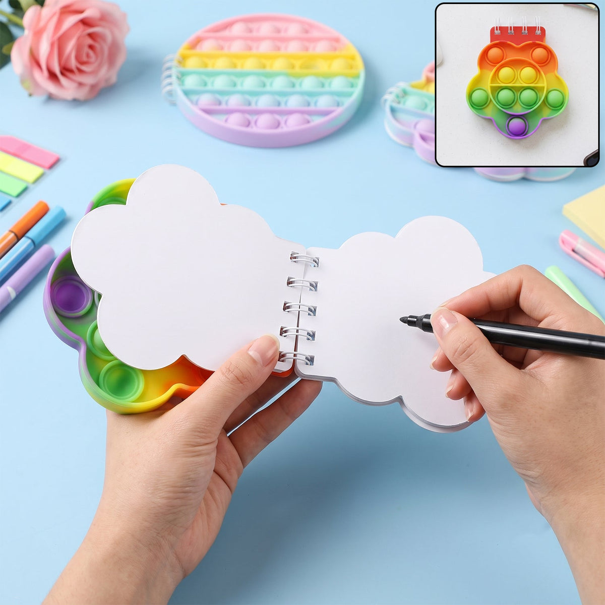 Rainbow Push Bubble Pop It Diary Fidget Notebook For Kids Silicone (1 Pc)