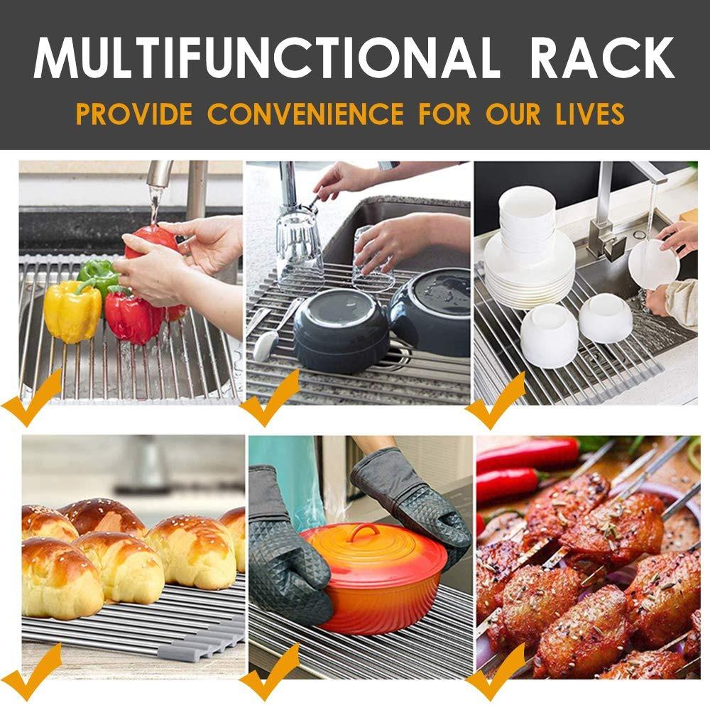 2064 Foldable Drain Rack Kitchen Sink Roll Up Dish Drying Rack Portable Dish Rack