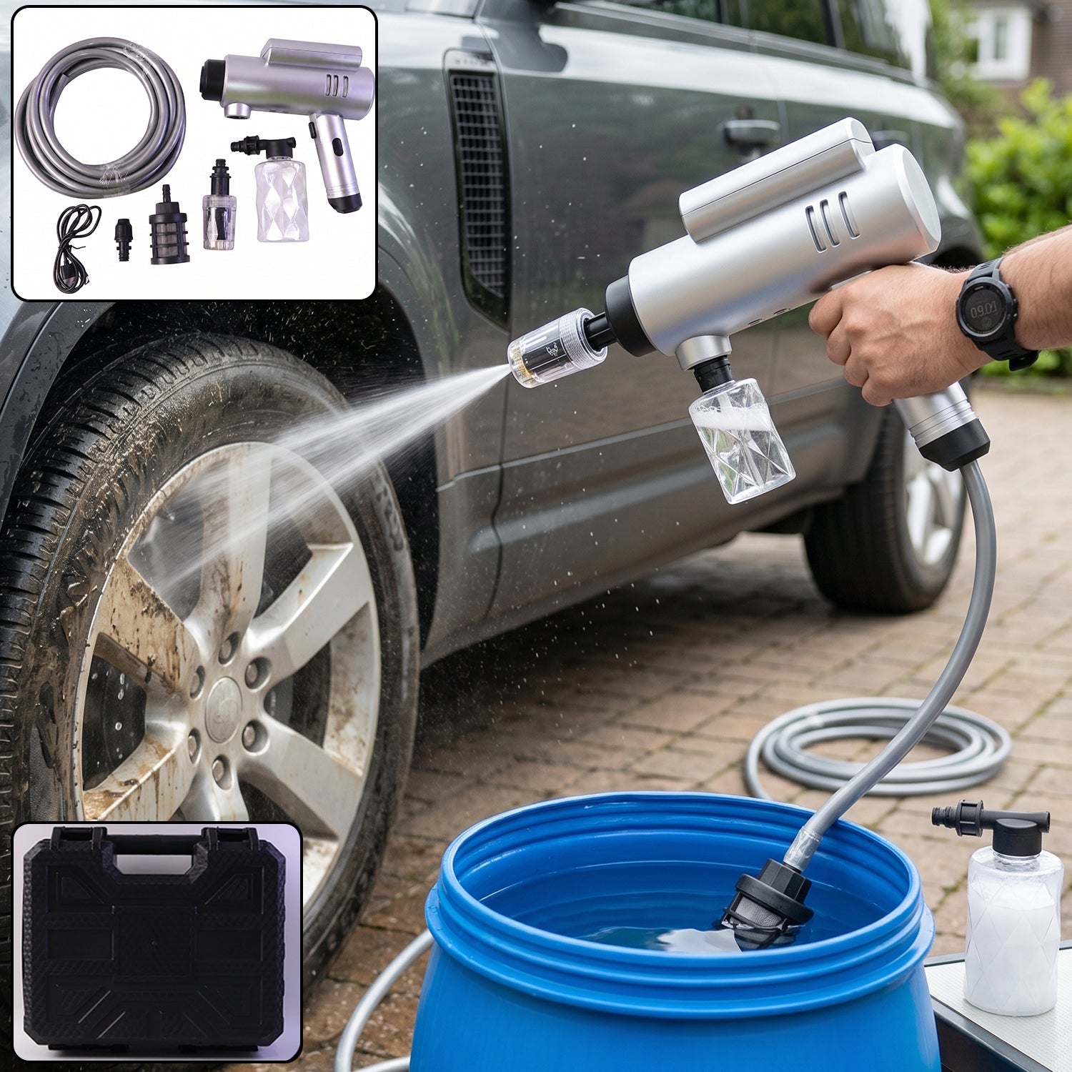 High Pressure Cordless Car Washer Gun Kit  Portable With Hose  Foam