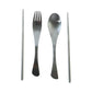 4-in-1 Portable Cutlery Set With Pouch Steel Spoon Fork And Chopsticks (1 Set)