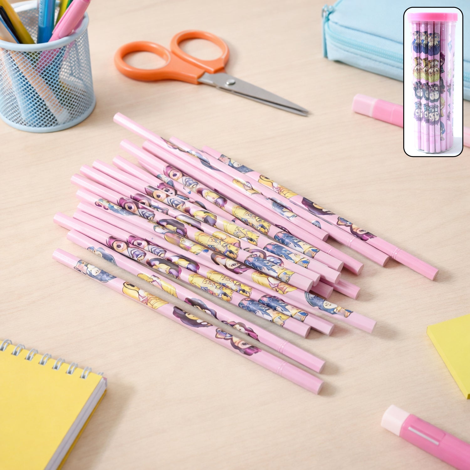 Cartoon Printed Wooden Pencil Set (50 Pc Pack)
