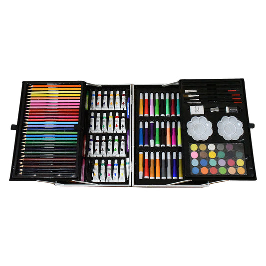17980professional Art Set-drawing Painting Sketching Coloring Kids Set All In 1 Art Case Perfect For Kids With Unicorn Design Case Shading Crayons Oil Pastels Color Set Watercolor Cakes Paint Brush Sharpener Eraser (145 Pcs Set)