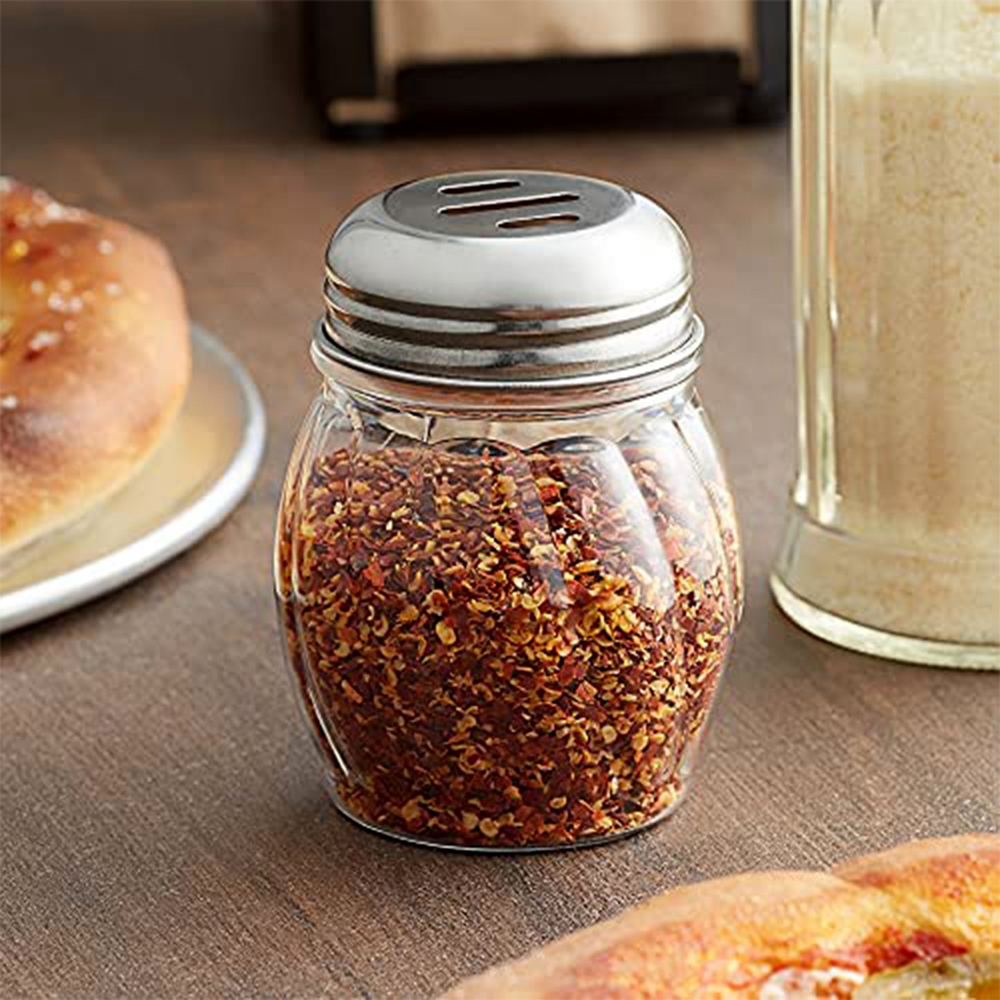 Apex Oregano  Chilli Flakes Dispenser Set  2 Pcs Glass Spice Shaker With Stainless Steel Lid