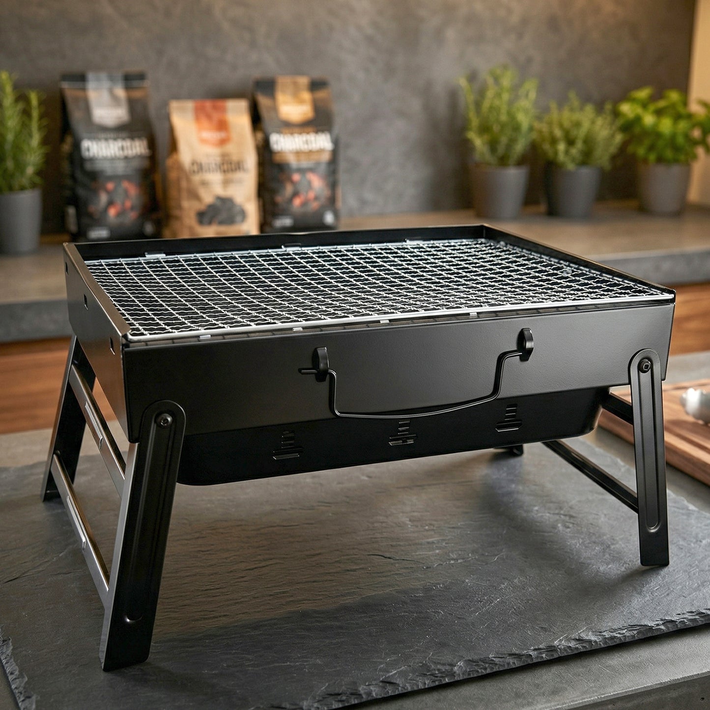 Portable Foldable Charcoal Bbq Grill With Grilling Mesh (1 Pc 36x27 Cm)
