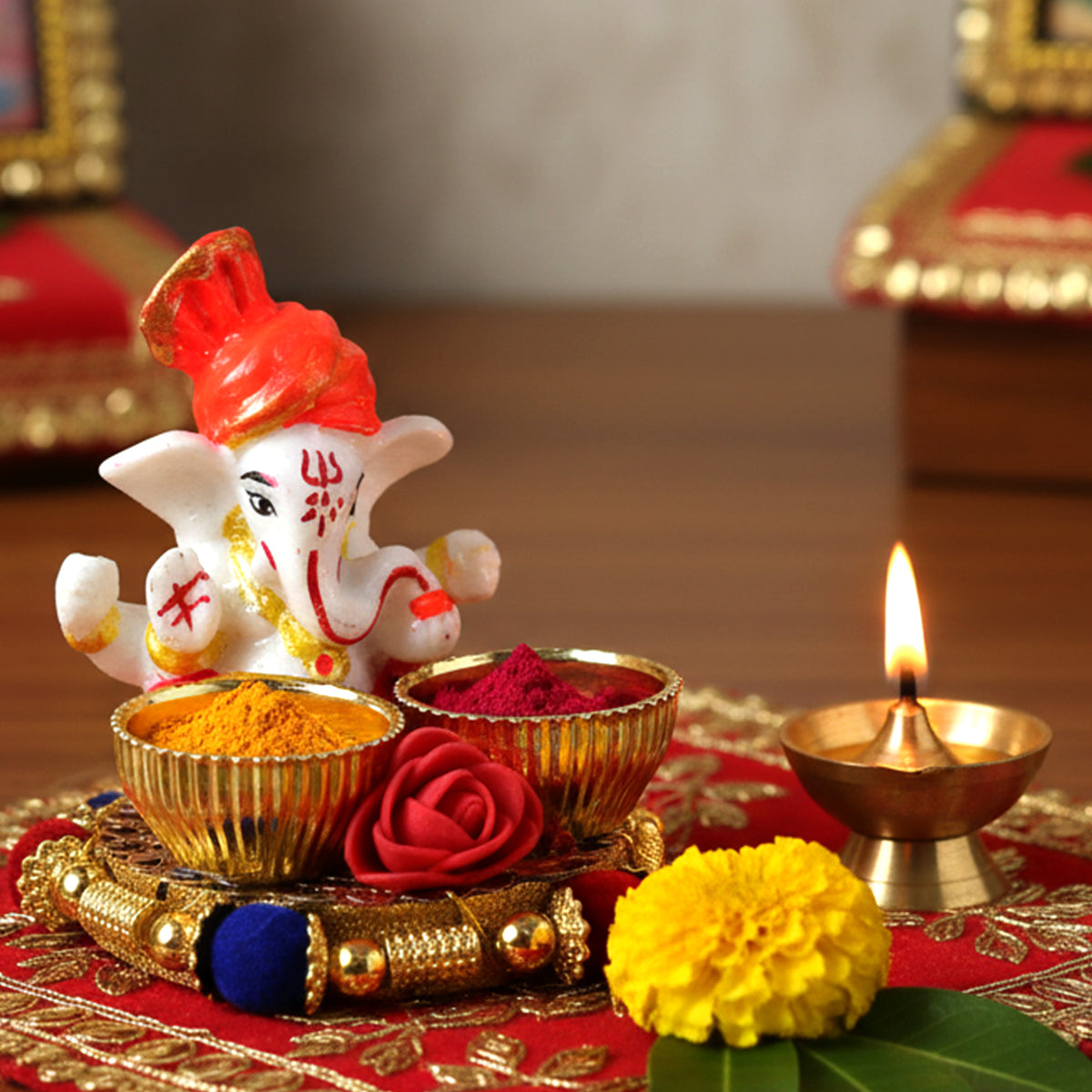 Decorative Lord Ganesha Pooja Thali Set (1 Pc)