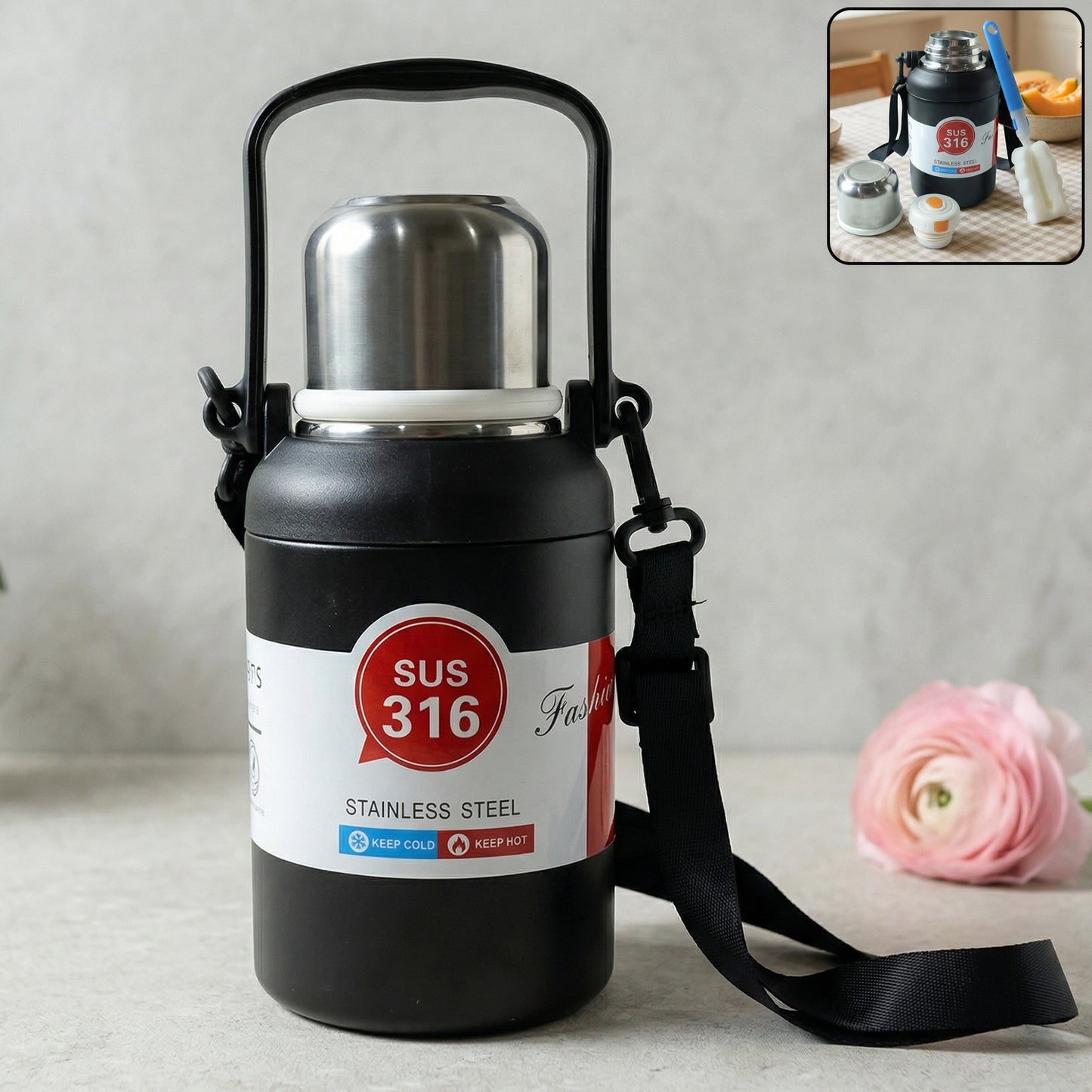 Premium Vacuum Insulated Stainless Steel Bottle Cup With Handle (900ml Approx)