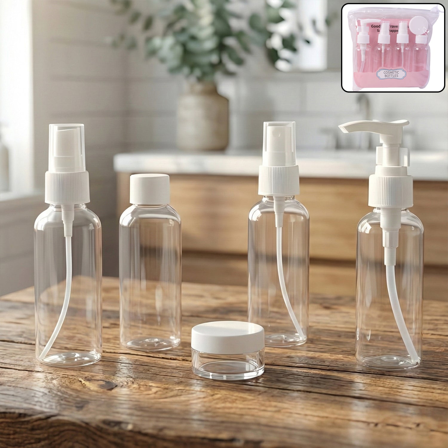 5-in-1 Refillable Travel Cosmetic Bottle Set