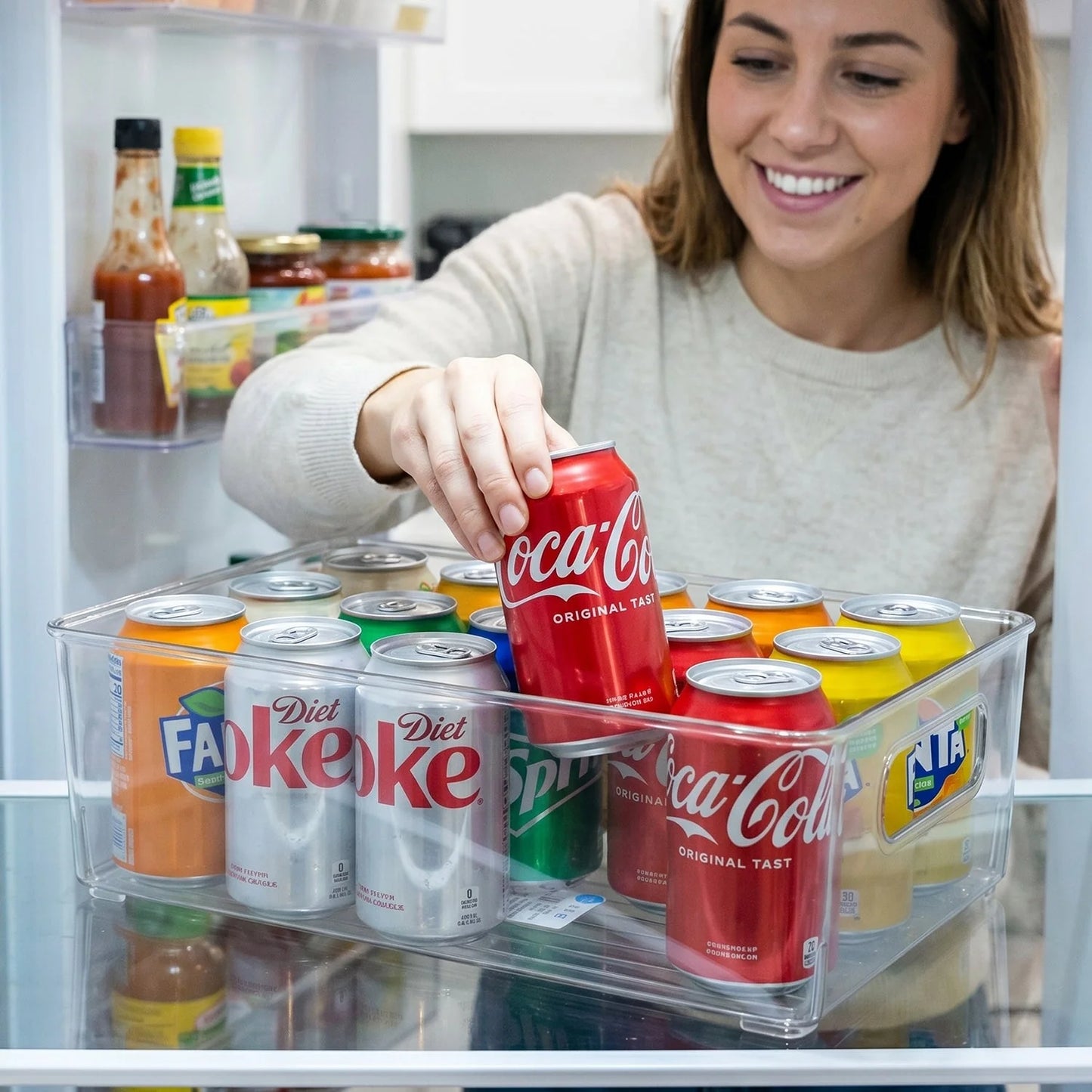 Crystal Clear Plastic Storage Box Organizer With Handle For Fridge Pantry (1 Pc)