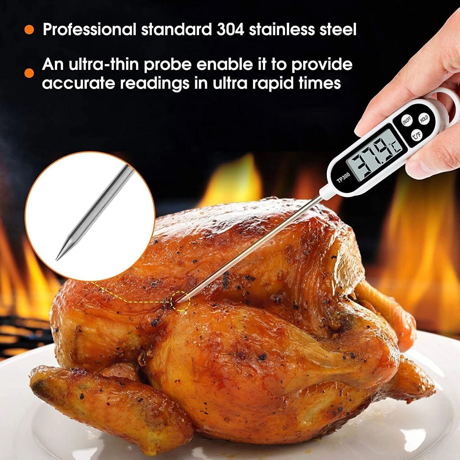 Digital Food Thermometer With Lcd Display (1 Pc)