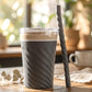 Swirl Design Drinking Tumbler Cup With Lid And Straw (1 Pc)