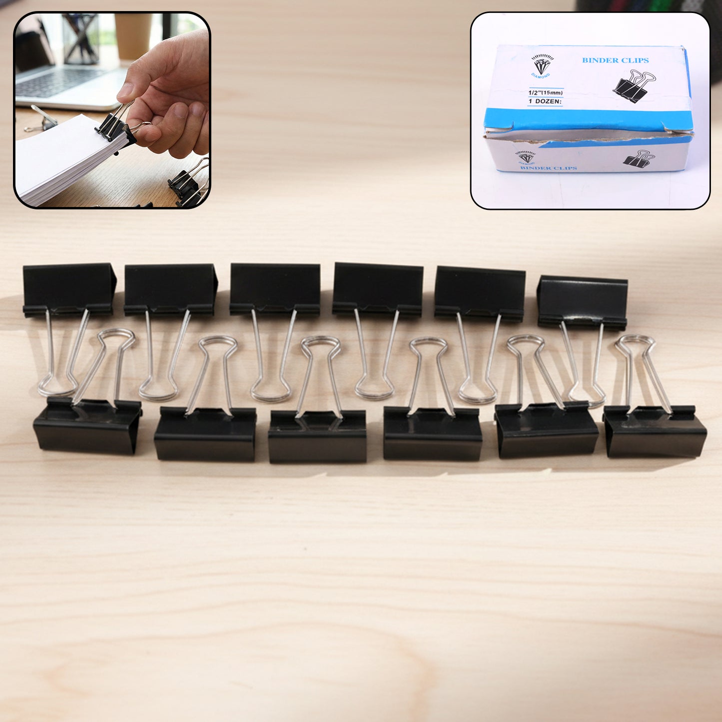 Black Metal Binder Clips (15 Mm 12 Pieces Set)