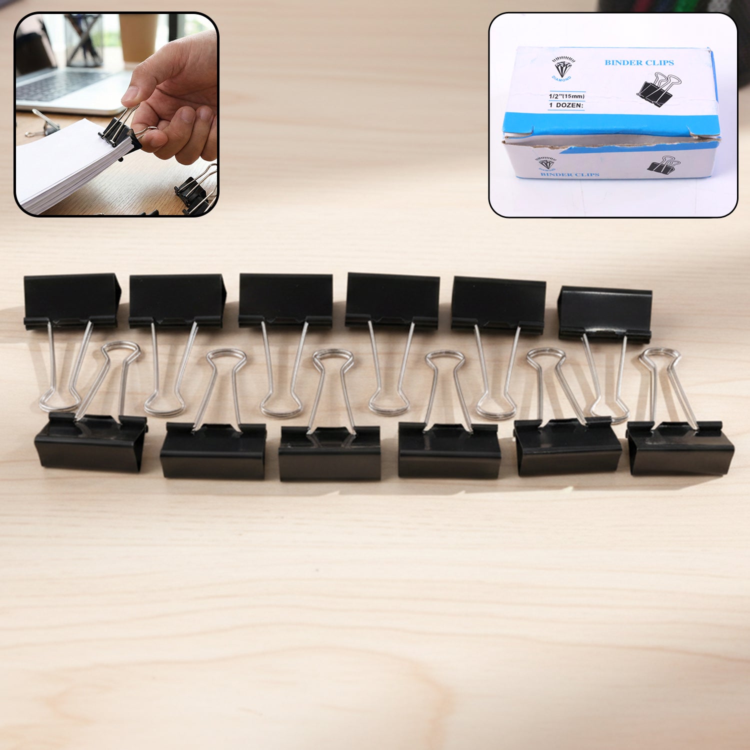 Black Metal Binder Clips (15 Mm 12 Pieces Set)
