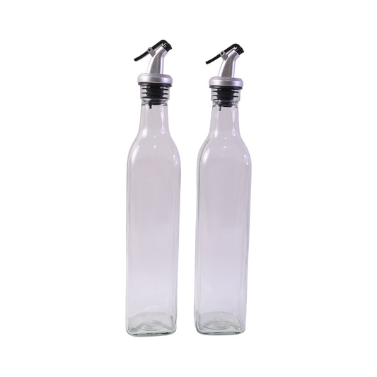 Glass Oil Dispenser Bottle Transparent Leak Proof Olive Oil Vinegar (2 Pc Set)