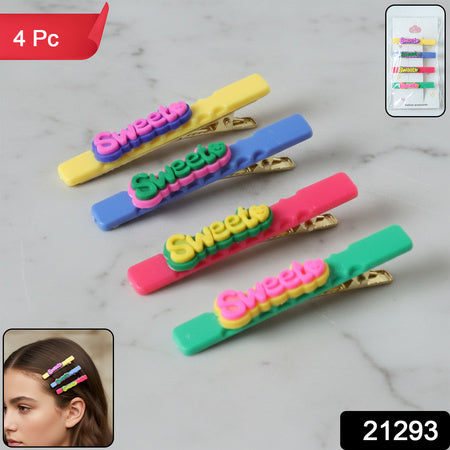 Sweet Text Decorative Hair Clip Set (4 Pc)