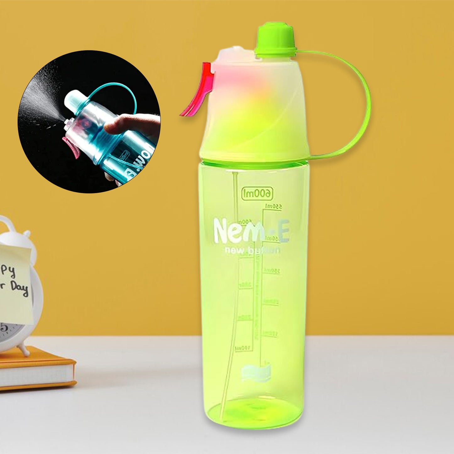 Plastic 2 In 1 Mist Spray Water Bottle (Multicolour  600 Ml  1 Pc)