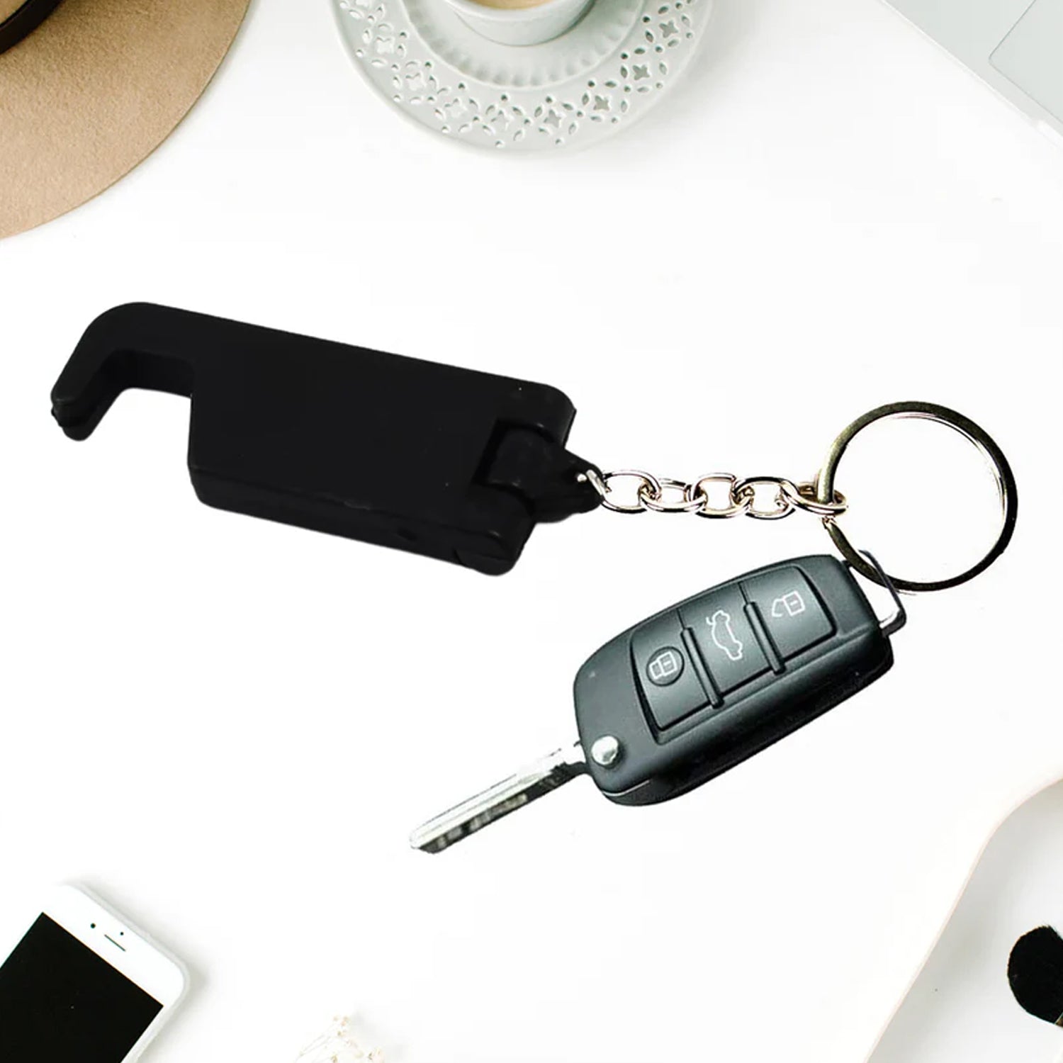 2 In 1 Plastic Keychain With Mobile Stand  Phone Holder (5 Pcs Set  Multicolor)