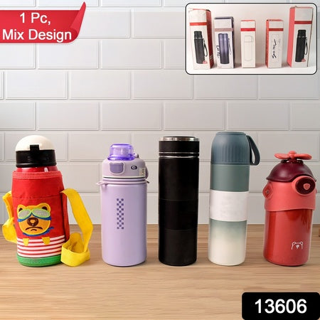 Stainless Steel Water Bottles 500 Ml Approx (Mix Design  Color  1 Pc)