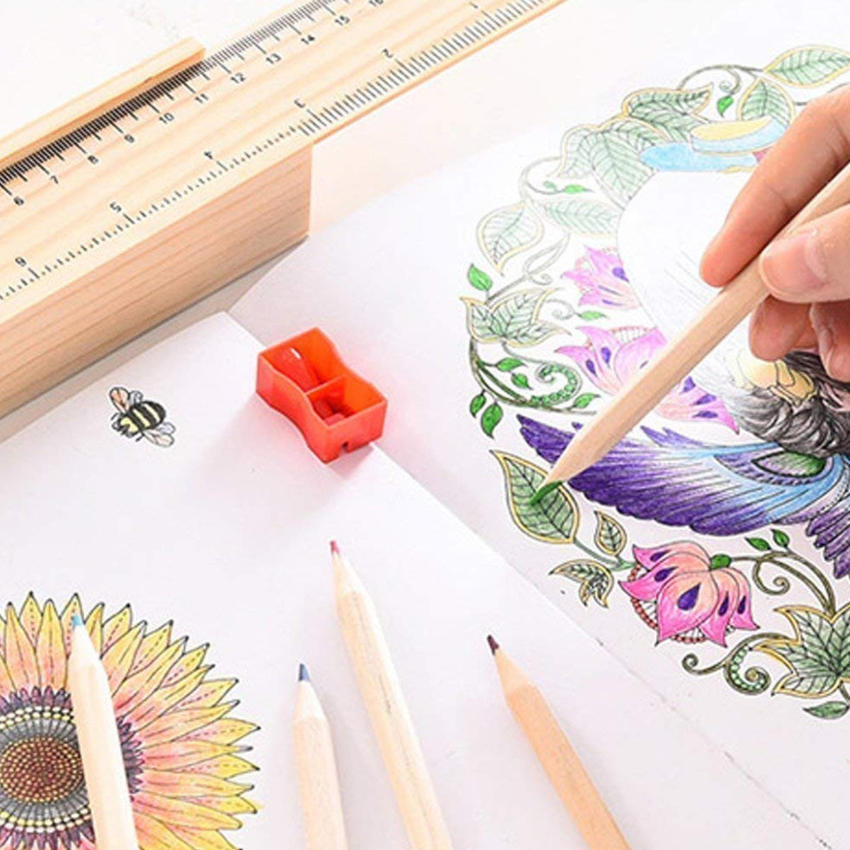 4726 Colorful Wooden Pencil Set With Pencil Box Ruler Sharpener For For Kids Artist Architect