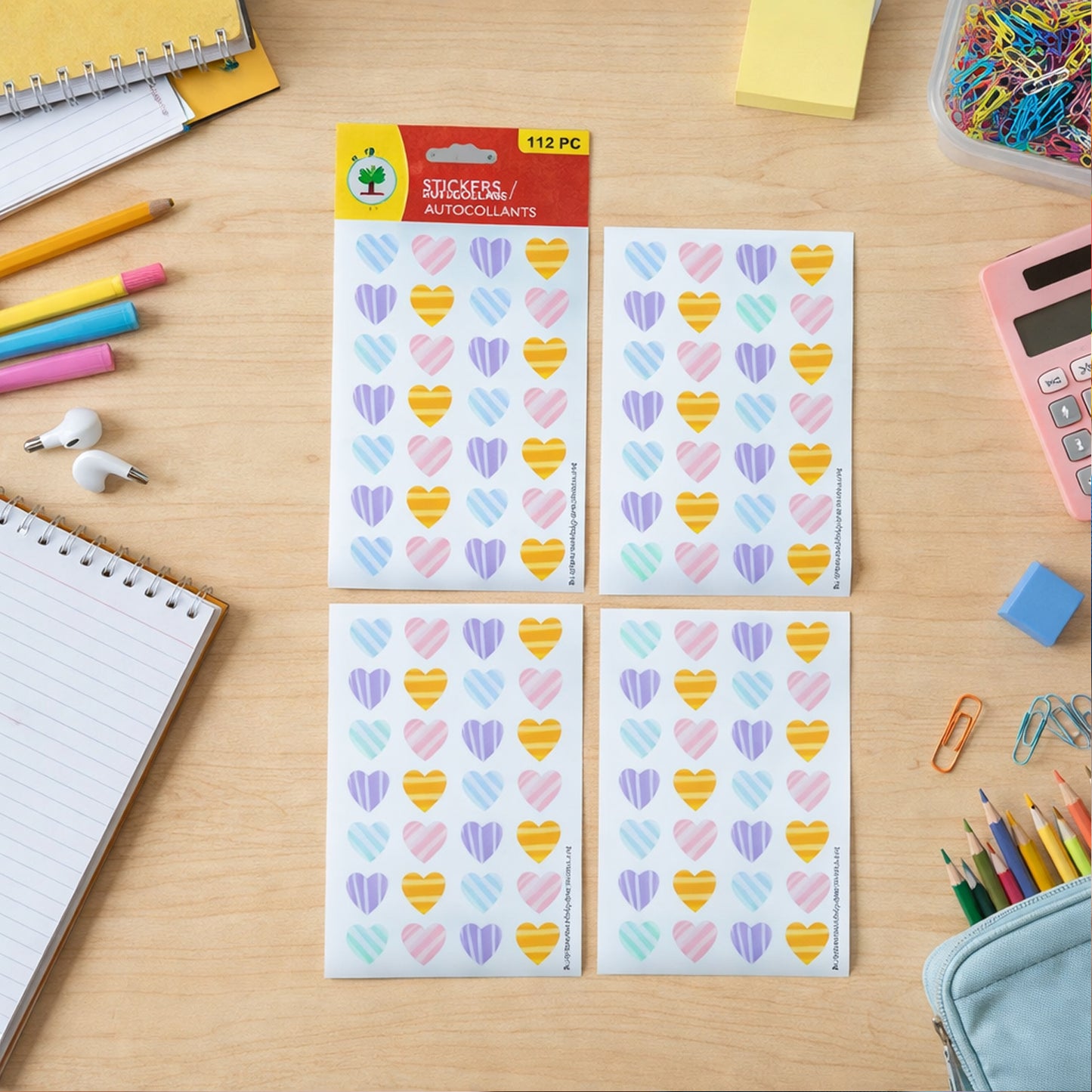 Colorful Heart Shape Decorative Sticker Set (4 Sheets 112 Pc)