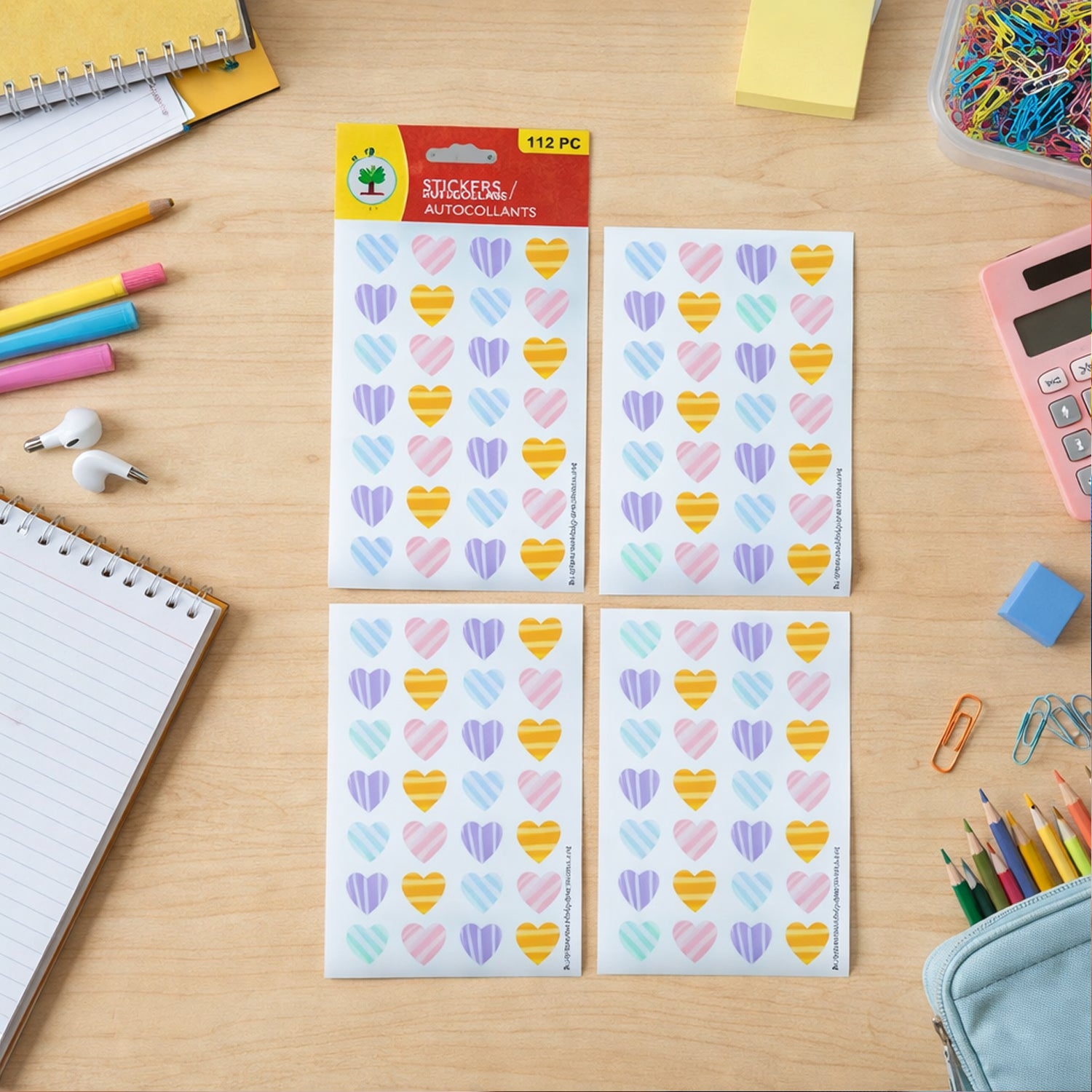 Colorful Heart Shape Decorative Sticker Set (4 Sheets 112 Pc)