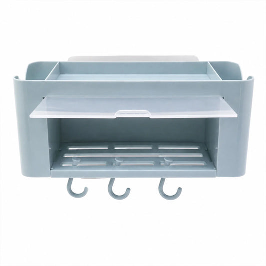 Wall Mounted Multi Storage Organizer Shelf With Hooks For Bathroom (1 Pc)