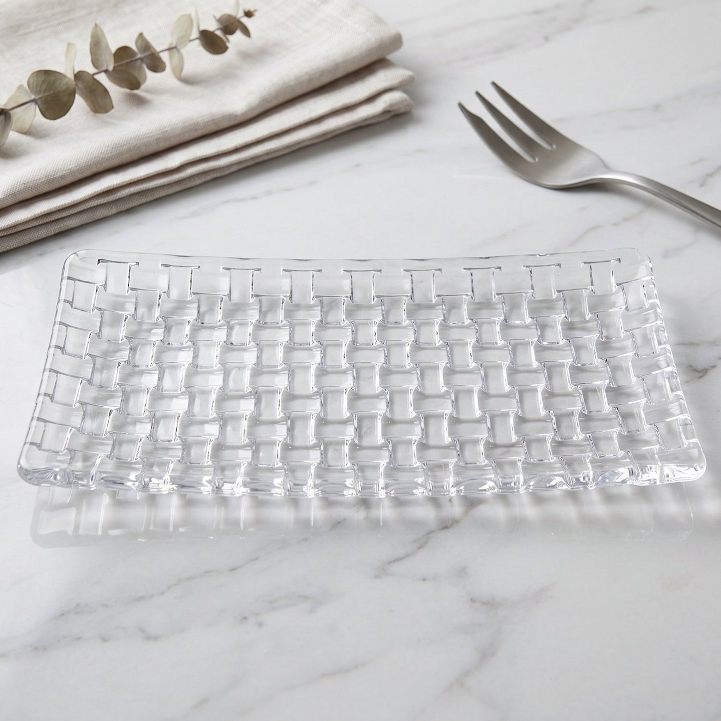 Transparent Glass Serving Tray 11 Inch Rectangular Basketweave Platter (1 Pc)